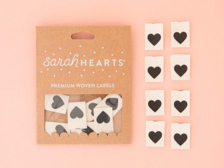 Woven Sew-In Labels - Black Heart Organic Cotton (pack of 8) For Sale