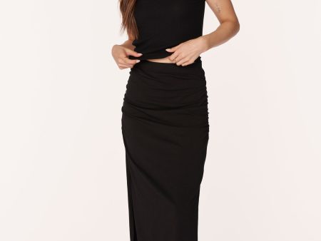 SHIRRED MIDI SKIRT WITH SLITS For Cheap