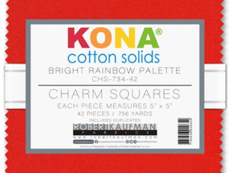 Kona Cotton Bright Rainbow Palette 42 piece 5  x 5  Square Charm Pack Online Sale