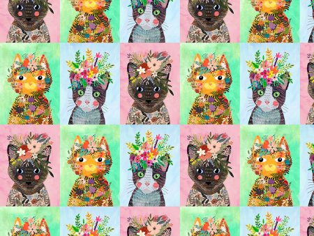 More Floral Kitties PANEL in Multi Online Sale