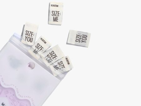 Woven Sew-In Labels - KATM - Size Me Size You (pack of 6) For Sale