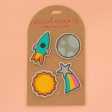 Space Glitter Embroidered Peel & Stick or Sew On Patches - 4 Pack Online