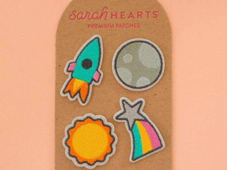 Space Glitter Embroidered Peel & Stick or Sew On Patches - 4 Pack Online