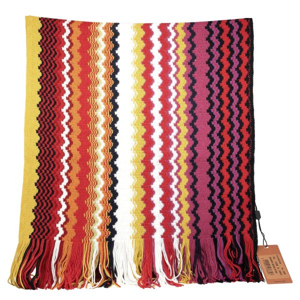 Missoni Warm Toned Multicolor Scarf With Zigzag Patterns & Fringes on Sale