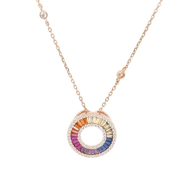 Rainbow Baguette Halo Bezel Necklace Online Hot Sale