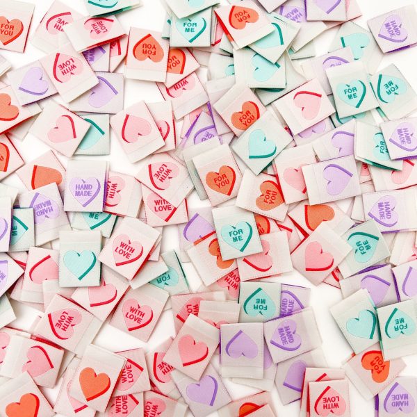 Woven Sew-In Labels - Valentine s Day Candy Heart Multipack (pack of 8) Fashion