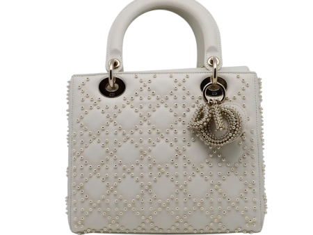 Lady Dior Off-White Medium Bag w Pearl Embroidery Discount