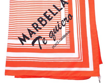 Dolce & Gabbana Orange and White Striped Silk Square Scarf Bandeau Discount