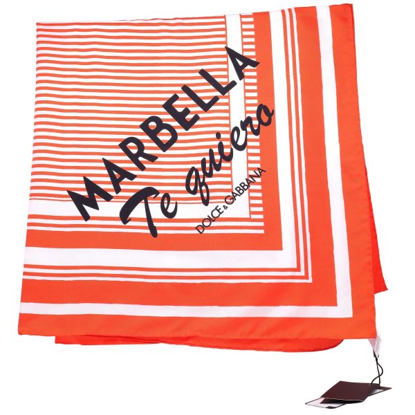 Dolce & Gabbana Orange and White Striped Silk Square Scarf Bandeau Discount