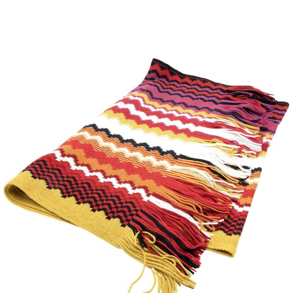 Missoni Warm Toned Multicolor Scarf With Zigzag Patterns & Fringes on Sale