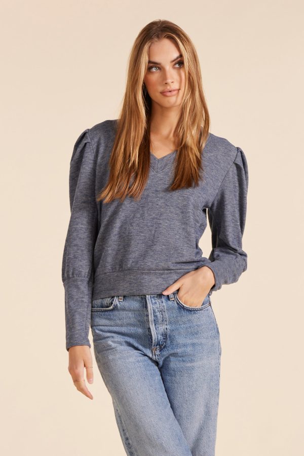 PUFF SLEEVE V-NECK SWEATSHIRT Online