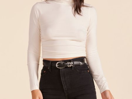 MOCK NECK SHIRRED CROP TOP Online Hot Sale