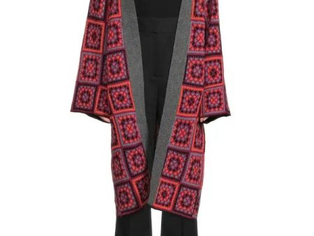 Knitted Square Patch Kimono In Red Online Hot Sale