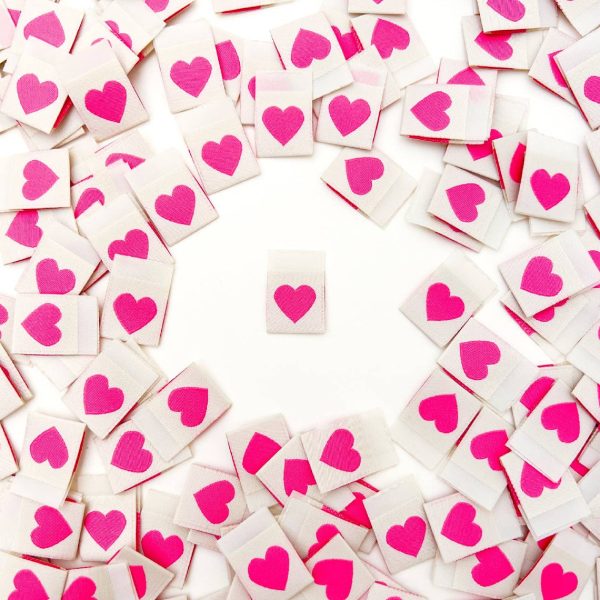 Woven Sew-In Labels - Pink Heart (pack of 8) Cheap